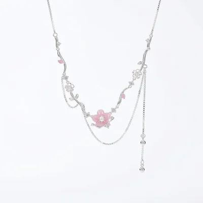 Copper Pearl Zircon Flower Clavicle Necklace