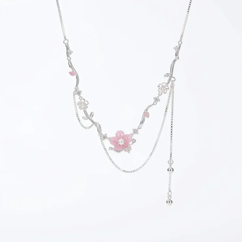 Copper Pearl Zircon Flower Clavicle Necklace - image 1