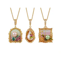 18K Gold Plated Vintage Oil Painting Baroque Pearl Necklace