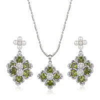 Silver Plated Copper Clover Zircon Necklace