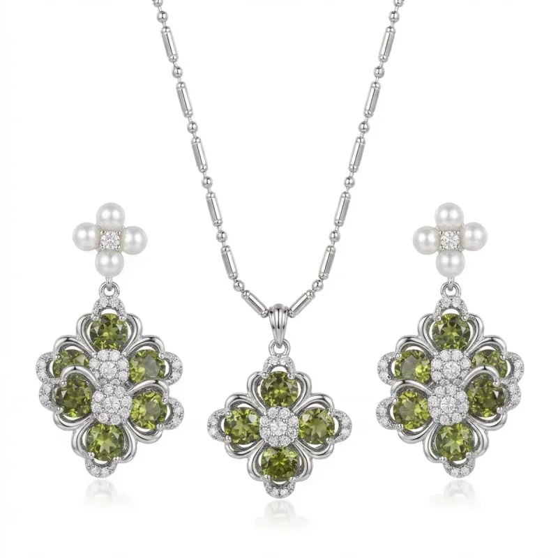 Silver Plated Copper Clover Zircon Necklace - hình ảnh 1