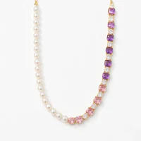 Violet Pearl Zircon Inlaid Long Pearl Necklace