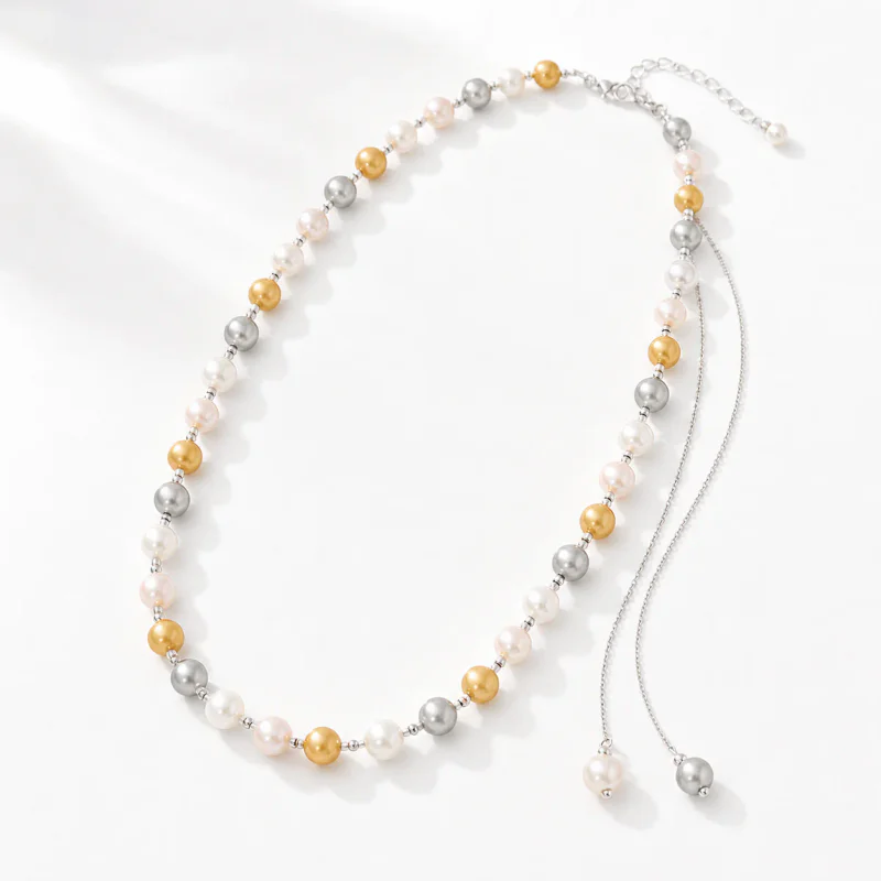 Colorful Beaded Pearl Chain Necklace - image 1