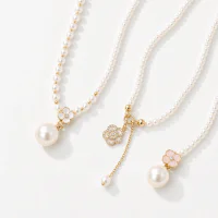 Camellia Flower Imitation Pearl Pendant Necklace