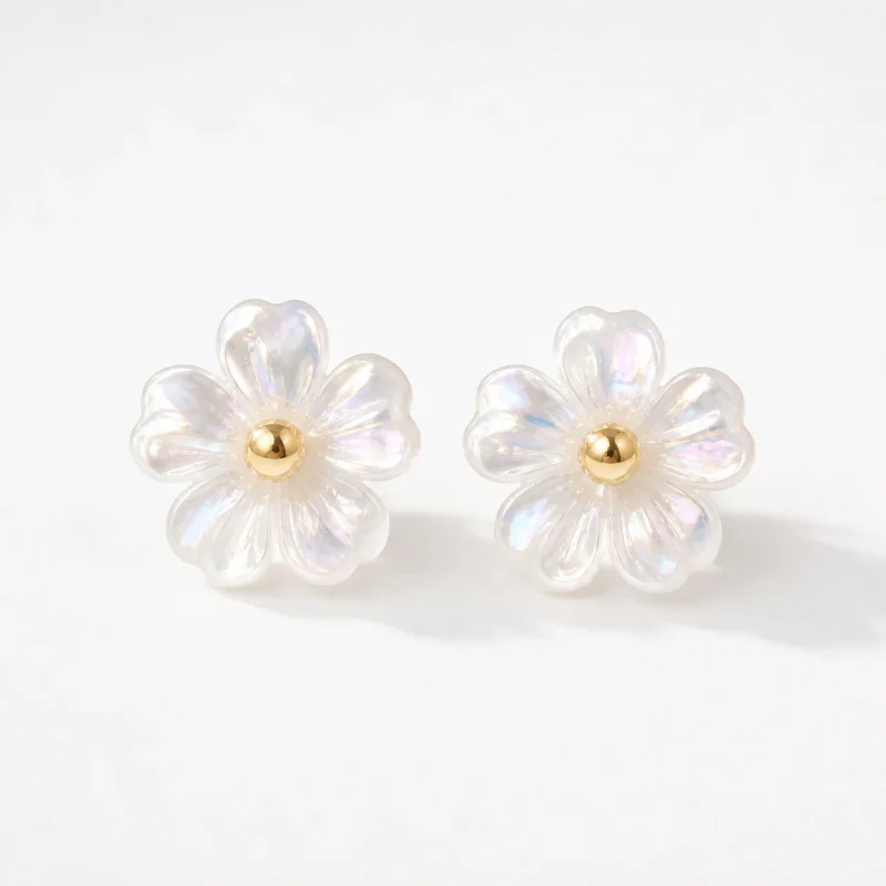 Camellia Flower Stud Earrings S925 Silver Post - image 1