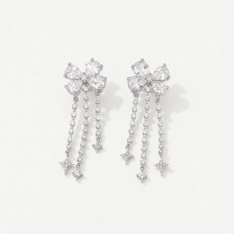 Zircon Tassel 925 Sterling Silver Stud Earrings - image 1