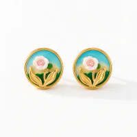 925 Sterling Silver Vintage Oil Painting Natural Freshwater Pearl Earrings