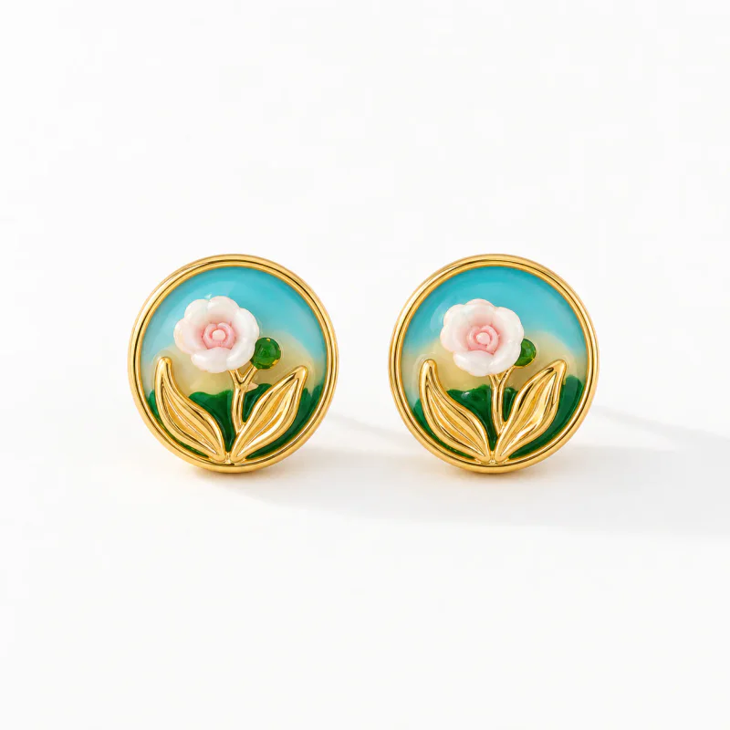 925 Sterling Silver Vintage Oil Painting Natural Freshwater Pearl Earrings - image 1