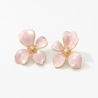 Quicksand Painting Oil Flower Pearl Earrings