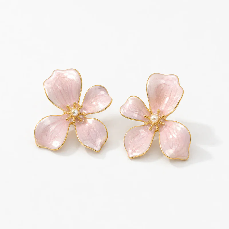 Quicksand Painting Oil Flower Pearl Earrings - image 1