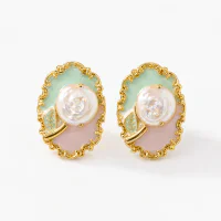 Natural Freshwater Pearl Oil Painting Earrings
