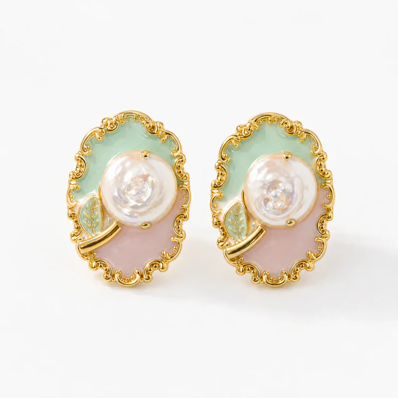 Natural Freshwater Pearl Oil Painting Earrings - image 1
