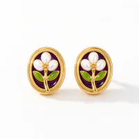 Natural Pearl French Retro Oil Painting Ear Studs