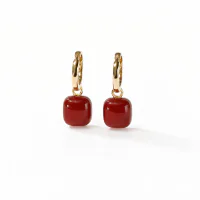Red Fruit Bow Diamond Stud Earrings, 925 Silver