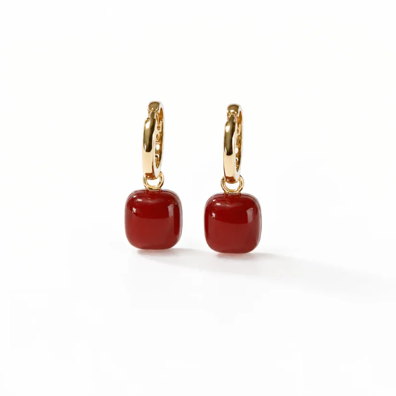 Red Fruit Bow Diamond Stud Earrings, 925 Silver - image 1