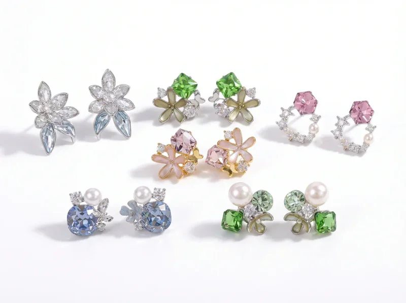 925 Sterling Silver Post Flower Zircon - 1