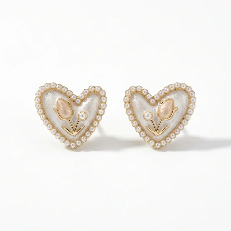 Imitation Pearl Cat Eye Heart Stud Earrings S925 Post - 1