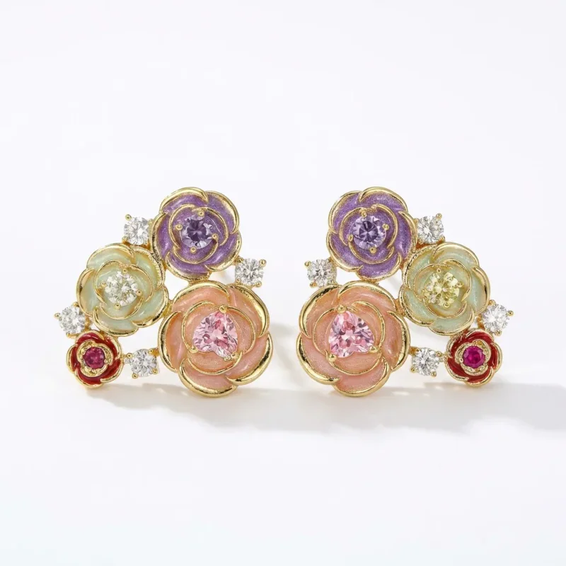 S925 Sterling Silver Purple Flower Pearl Earrings - 1