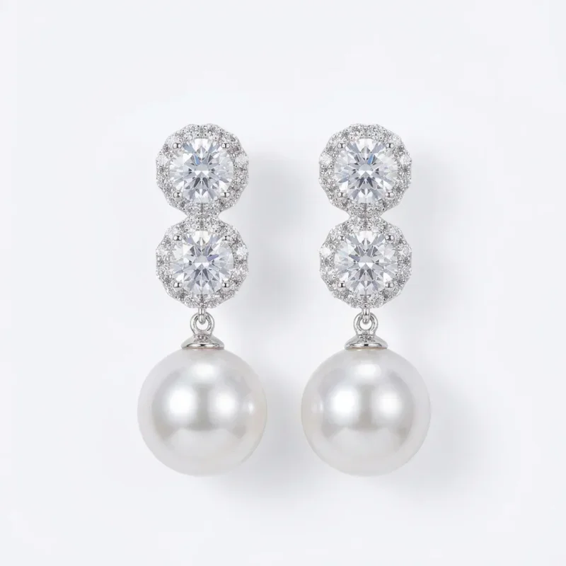 925 Sterling Silver Diamond Manta Rose Violet Pearl Stud Earrings - 1