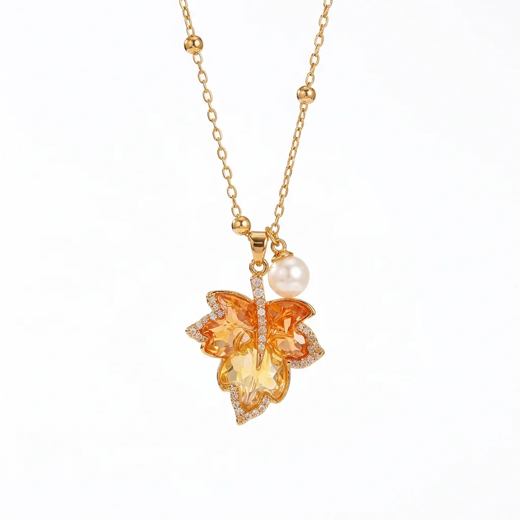 Gold Plated Gradient Maple Leaf Citrine Earring Necklace