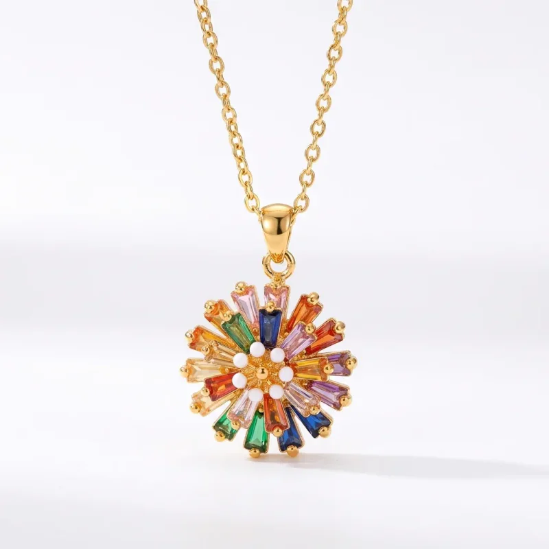 Rainbow Daisy Zircon Earring Necklace Bracelet Set - 1