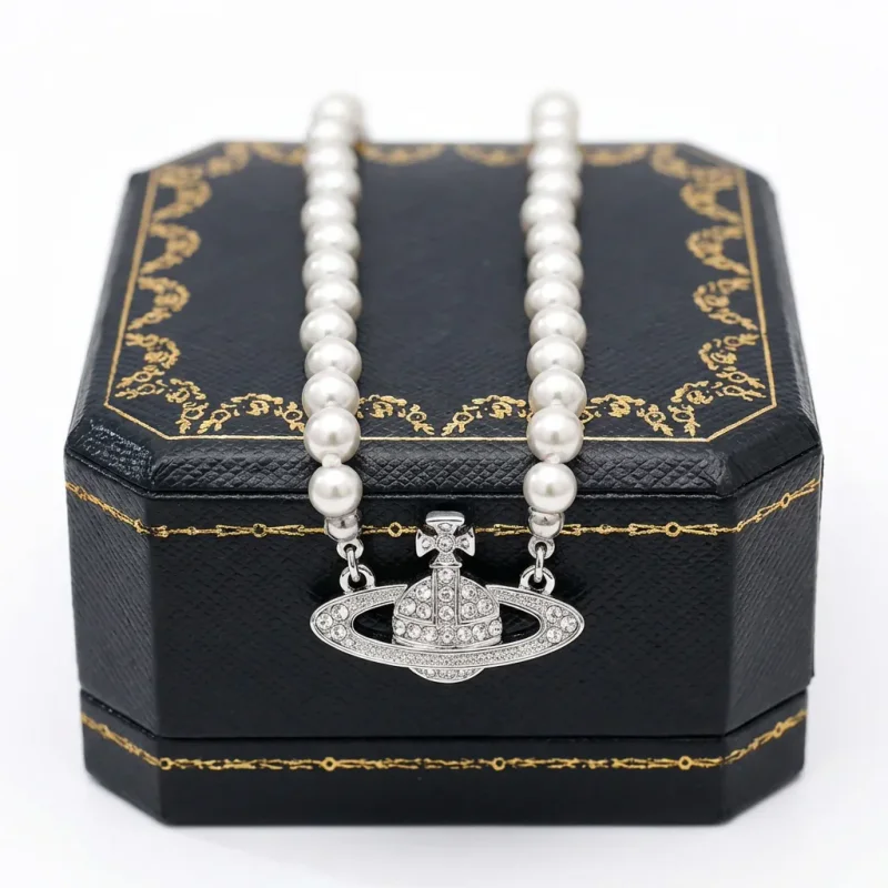 Saturn Pearl Zircon Clavicle Necklace - 1