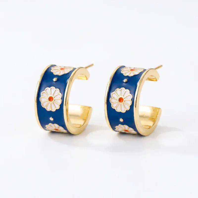 Semicircle Daisy Dripping Oil Non-Pierced Ear Clips - 1