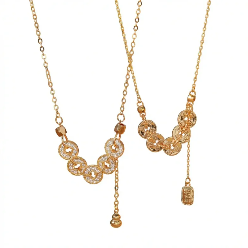 18K Gold Plated Five Emperors Coin Necklace Women's - 1