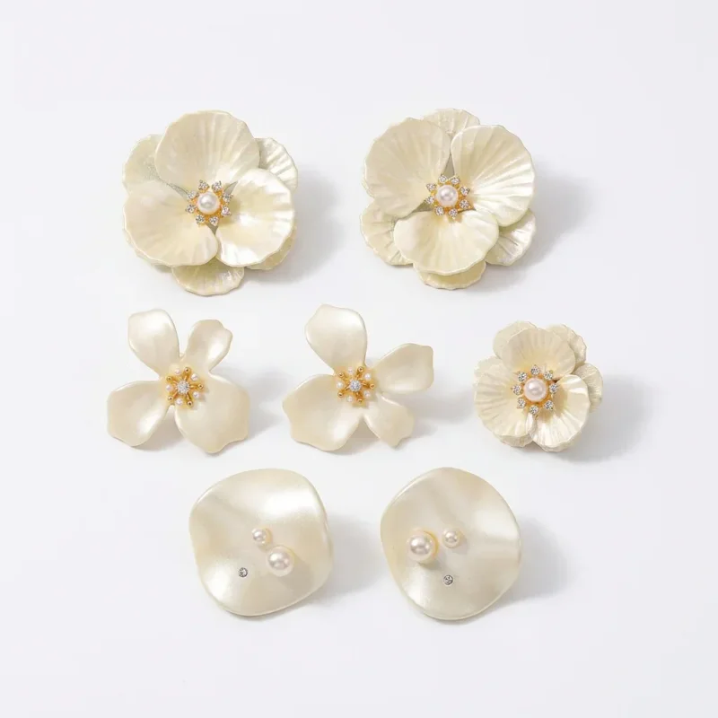 Gold Plated Copper Pearl Flower Stud Earrings, 925 Sterling Silver Post - 1