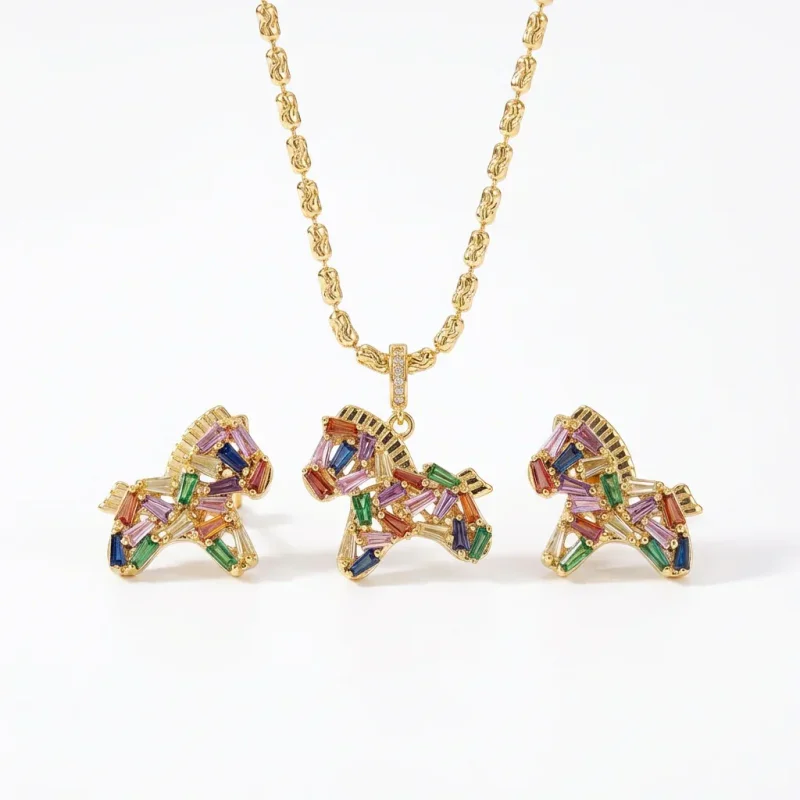 Women's Rainbow Horse Crystal Necklace & Earring Set - 1