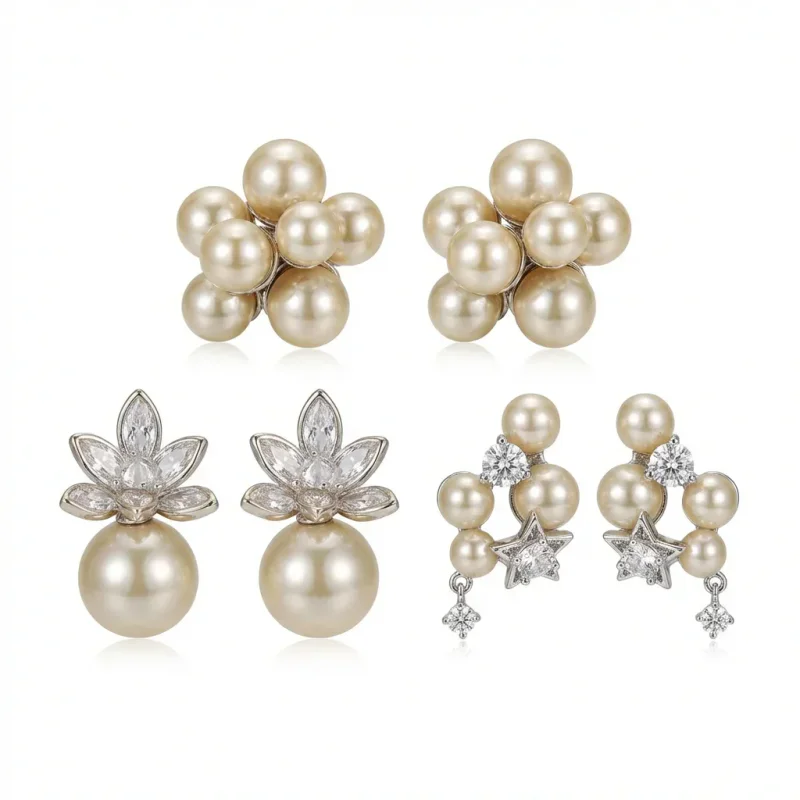 Autumn Winter Snowflake Pearl Non-Piercing Ear Clips - 1