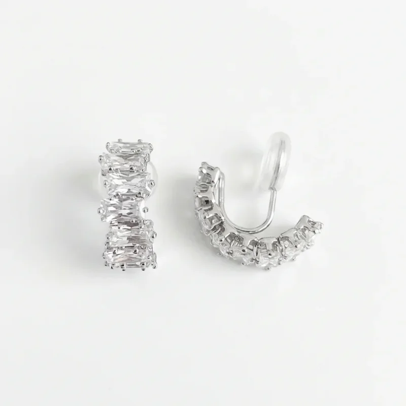 925 Silver Zircon Geometric Mosquito Coil Ear Clips - 1