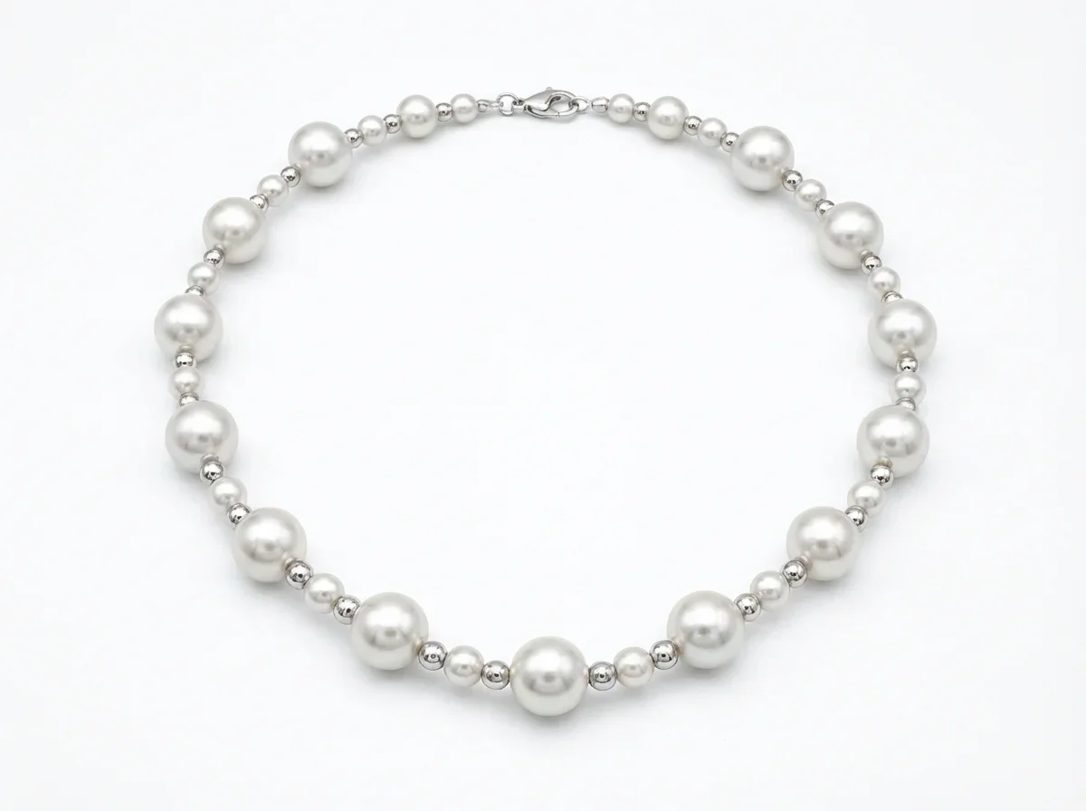 Retro Electroplated Imitation Gray Pearl Necklace with Palladium Pendant