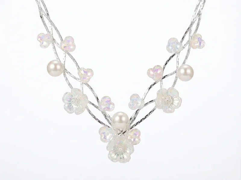 Multi-layer Flower Pearl Tassel Clavicle Necklace - 1