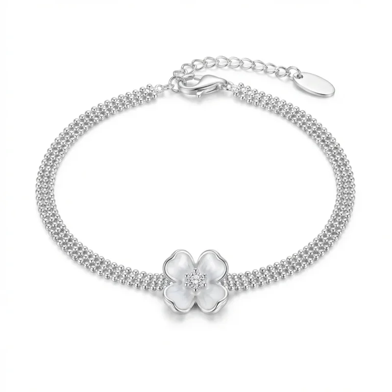 Gold Plated Copper Zircon Cherry Blossom Bracelet - 1