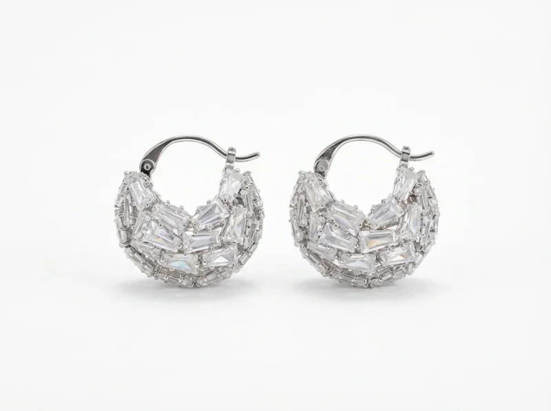 Copper Hollow Double C Zircon Earrings 925 Sterling Silver Post - 1