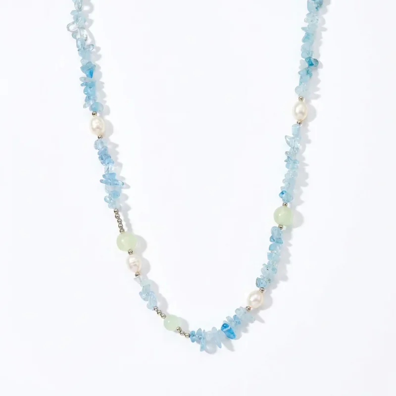 Dopamine Natural Stone Aquamarine Crystal Pearl Necklace - 1
