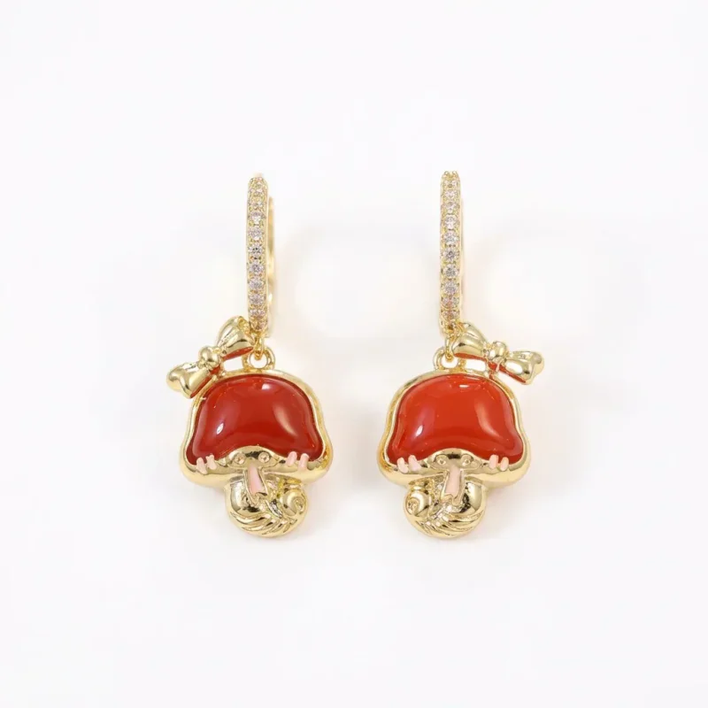 Copper Red Agate Snake Stud Earrings 925 Sterling Silver Post - 1