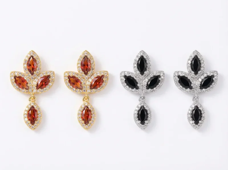 925 Silver Needle Maple Leaf Zircon Earrings Wholesale - 1