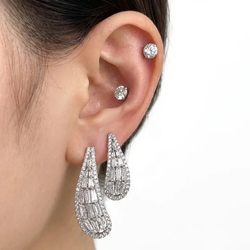 Geometric Zircon Convertible Earrings, 925 Sterling Silver Post - 1