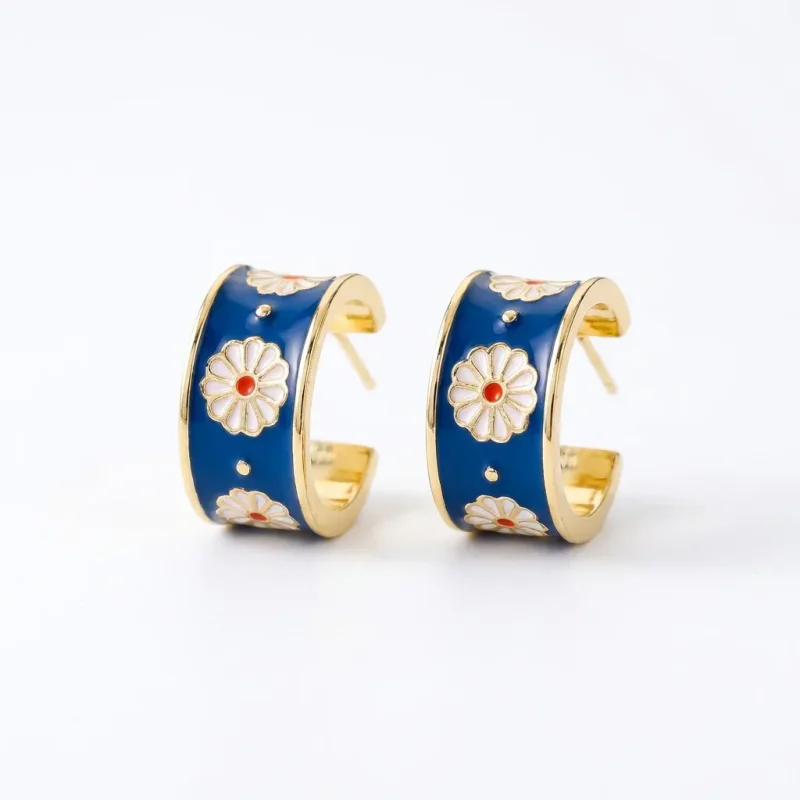 Copper Semicircle Daisy Enamel Non-Pierced Ear Clip - 1