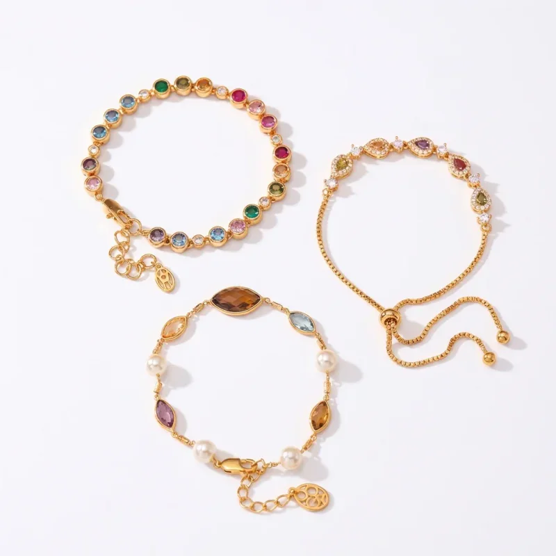 Real Gold Plated Colorful Zircon Geometric Bracelet - 1