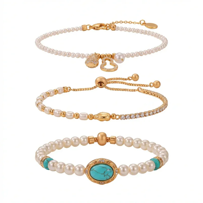 Electroplated Real Gold Perfect Circle Strong Light Pearl Bracelet - 1