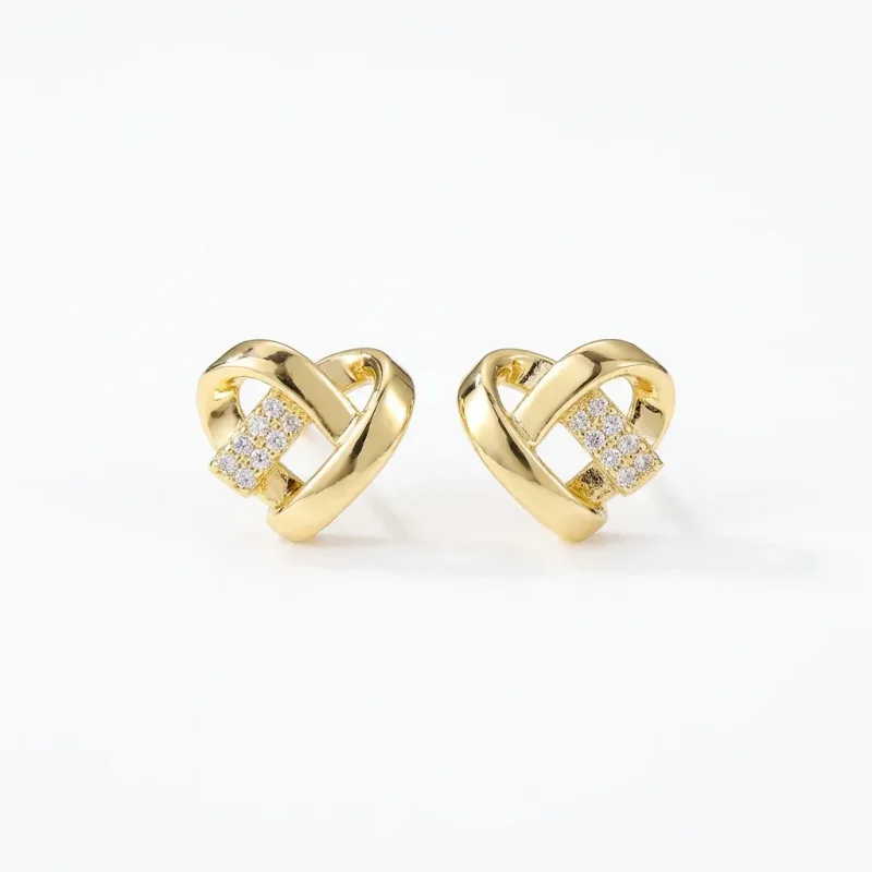 Copper Electroplated Heart Stud Earrings, 925 Sterling Silver Post - 1