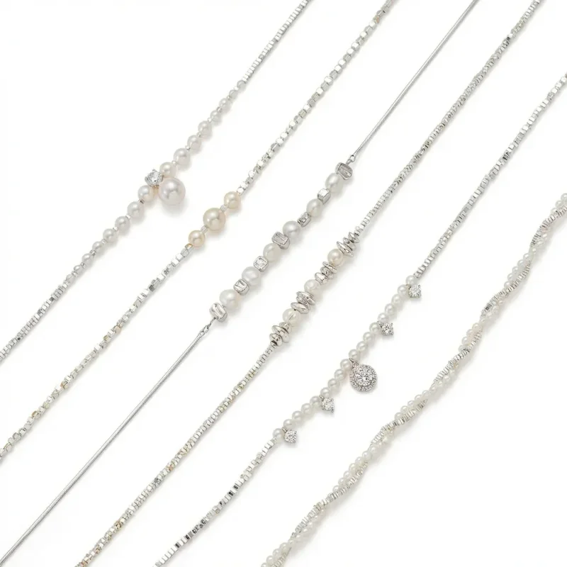 Gold Plated Pearl Rice Bead Mixed Chain Necklace - 1