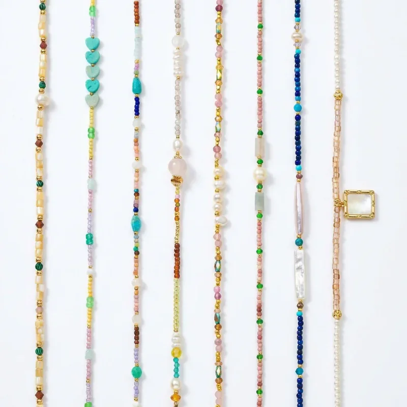 Natural Stone Freshwater Pearl Colorful Crystal Beaded Necklace - 1