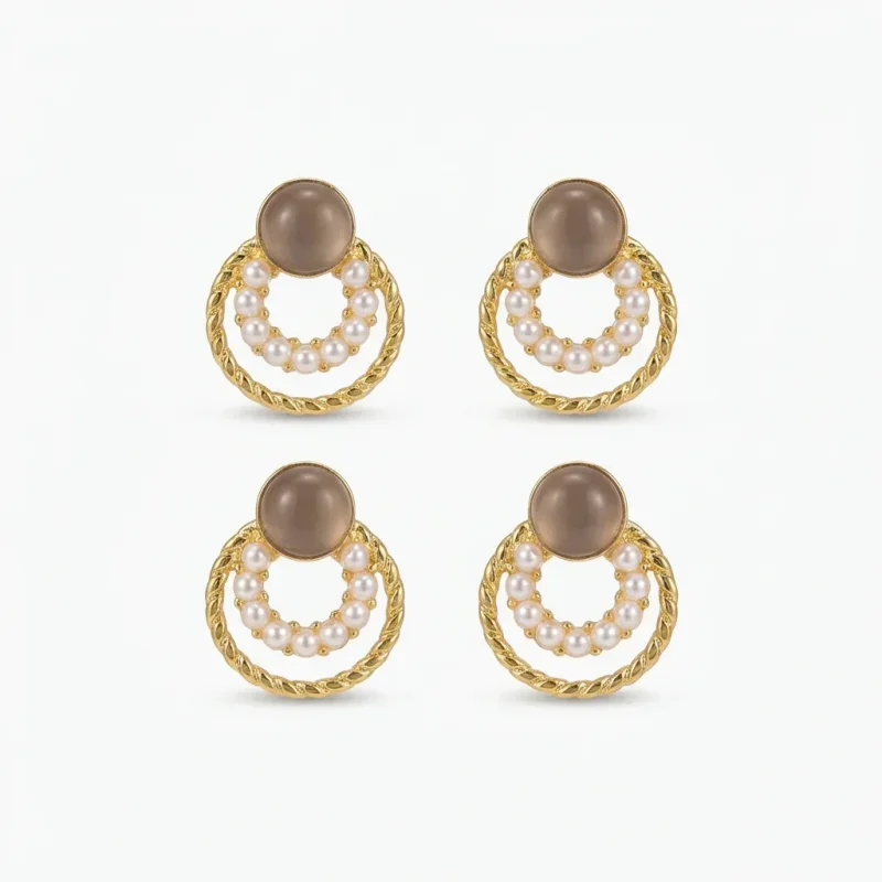 Geometric Copper Pearl Non-Pierced Ear Clip - 1