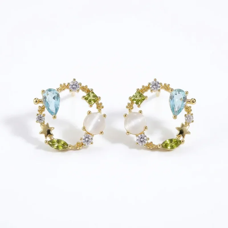 Copper Zircon Green Flower Non-Pierced Ear - 1