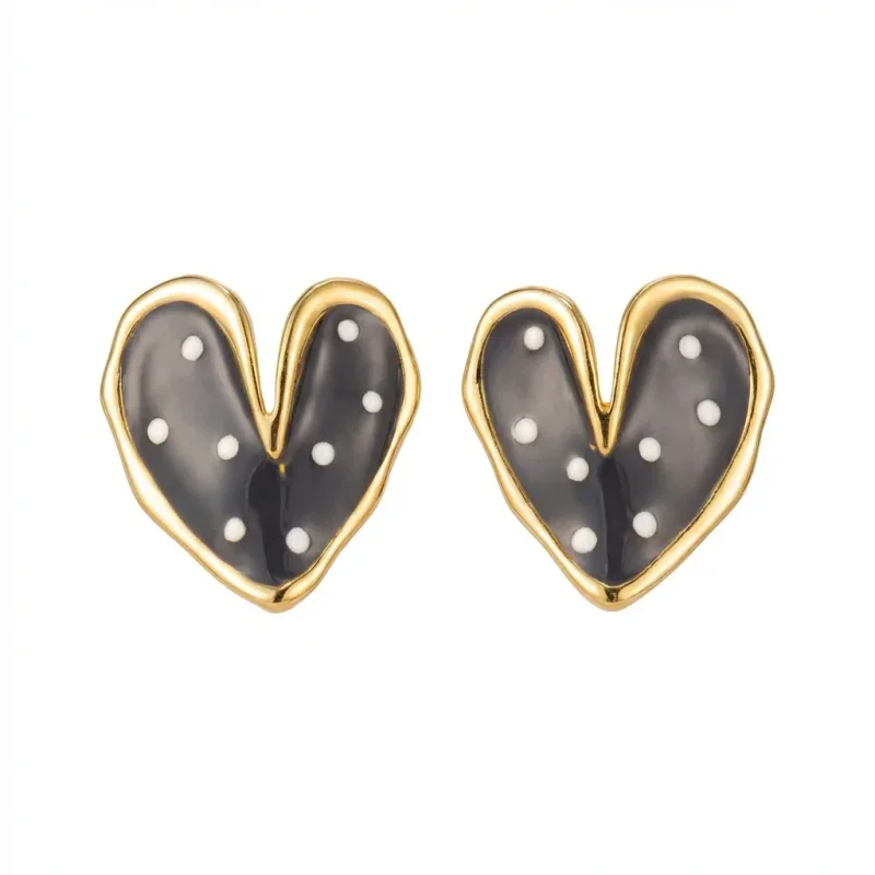Gold Plated Polka Dot Drop Oil Stud Earrings - 1