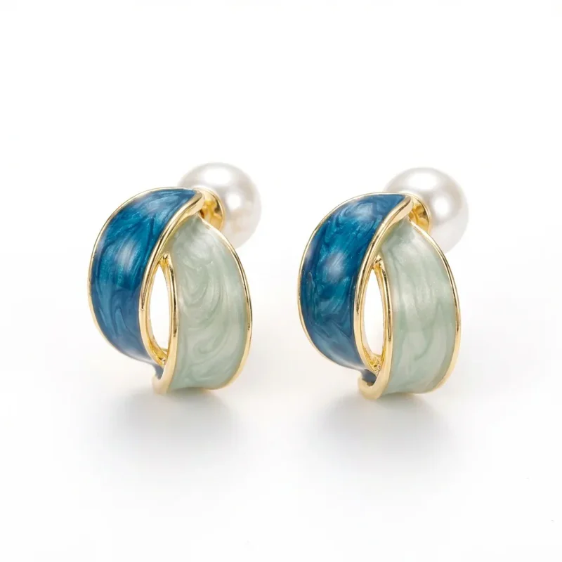 Women's Retro Blue Geometric Non-Pierced Ear Clips - 1